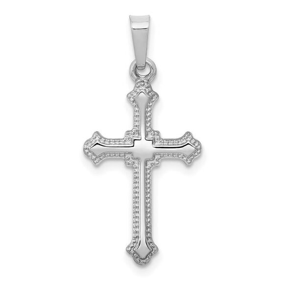 14k White Gold Polished Hollow Fleur de Lis Cross Pendant 13 x 28mm